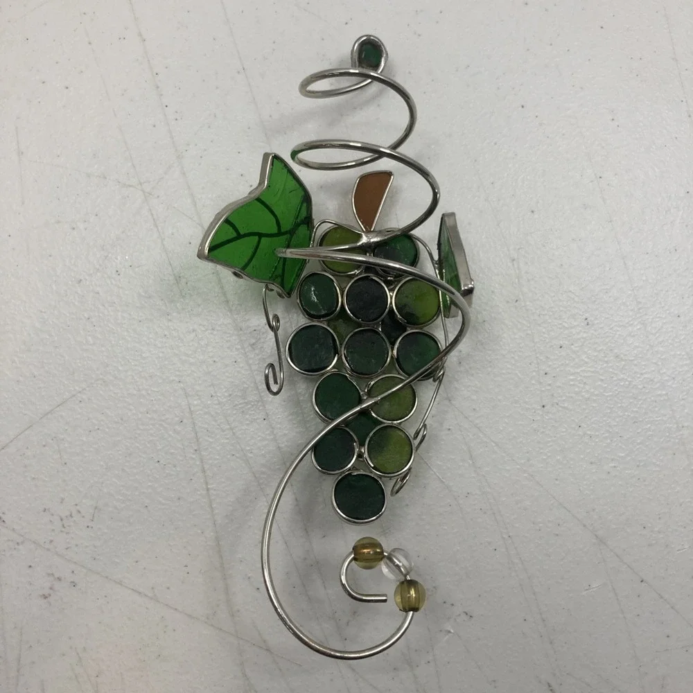 Vtg Wine‎ Bottle Topper Grape Bunch Stained Glass Wire Decoration
